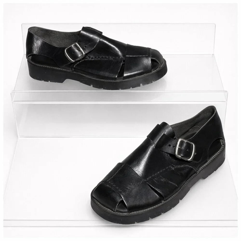 SAO Leather Men's Fisherman Sandals – Black Lug-Sole Fisherman Style, Size 9.5M